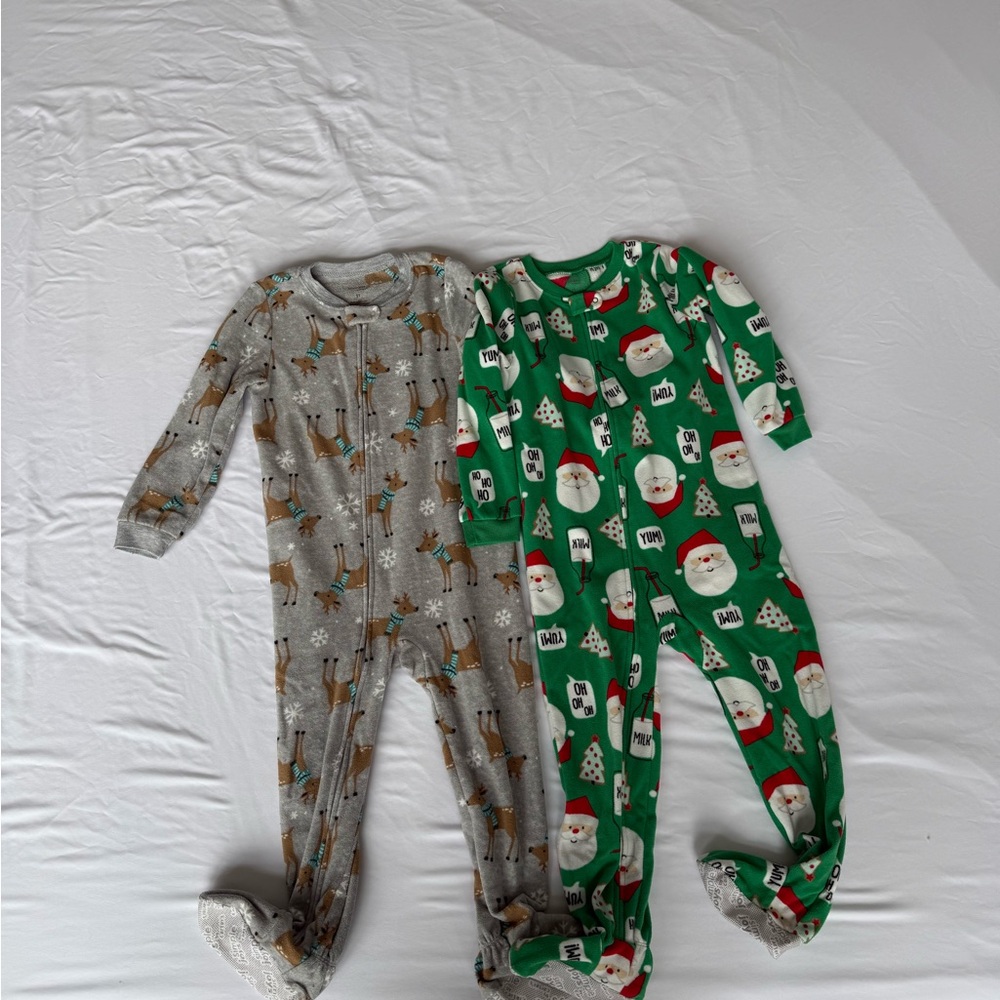 Carters 5T Green and Gray Kids One Piece Christmas Pajama Set